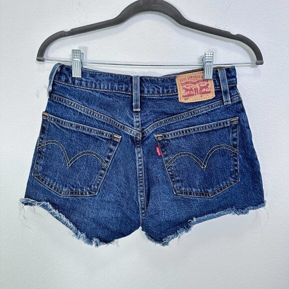 Levi's 501 Denim Jean Shorts Cut Off Dark Wash Women's Size‎ 26 - Picture 3 of 7